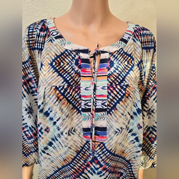 Figuerca and Flower Sheer Boho 3/4 Sleeve Top 1X Lace Accent - Picture 2 of 8